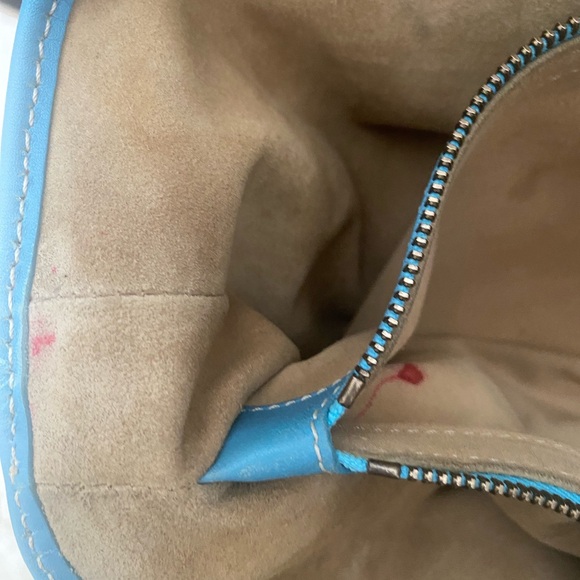 Celine,leather and suede Tiffany/robinsegg blue Boogie bag/tote/crossbody.$2700. - Picture 8 of 12